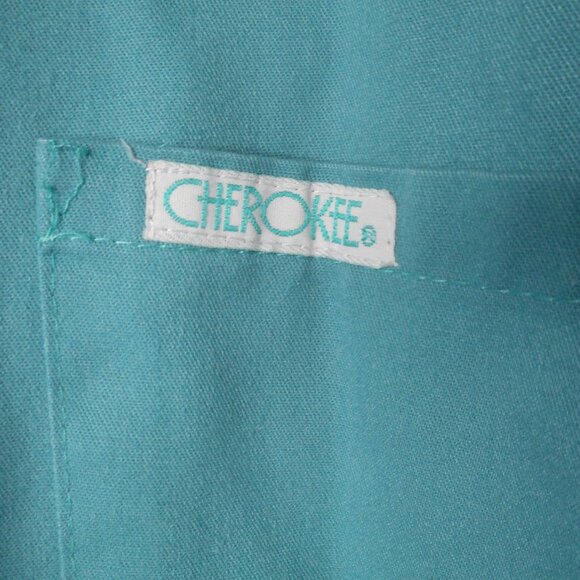Blue Green Button Front Coat Jacket Scrub Top - Picture 4 of 6